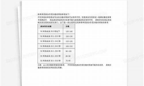 2020年游泳单招评分标准_游泳体育单招分数对照表最新版